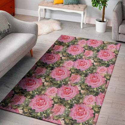 Military Camouflage Flower Pattern Print Area Rug