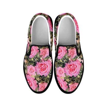 Military Camouflage Flower Pattern Print Black Slip On Shoes