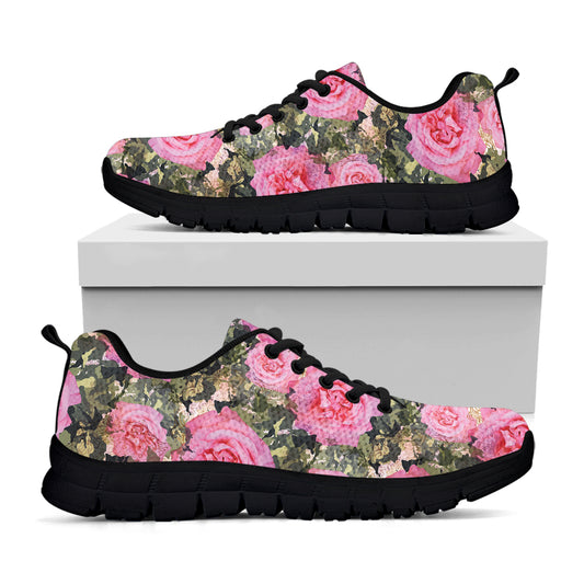 Military Camouflage Flower Pattern Print Black Sneakers