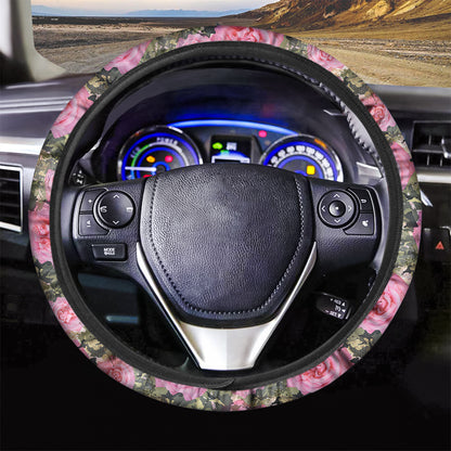 Military Camouflage Flower Pattern Print Car Steering Wheel Cover