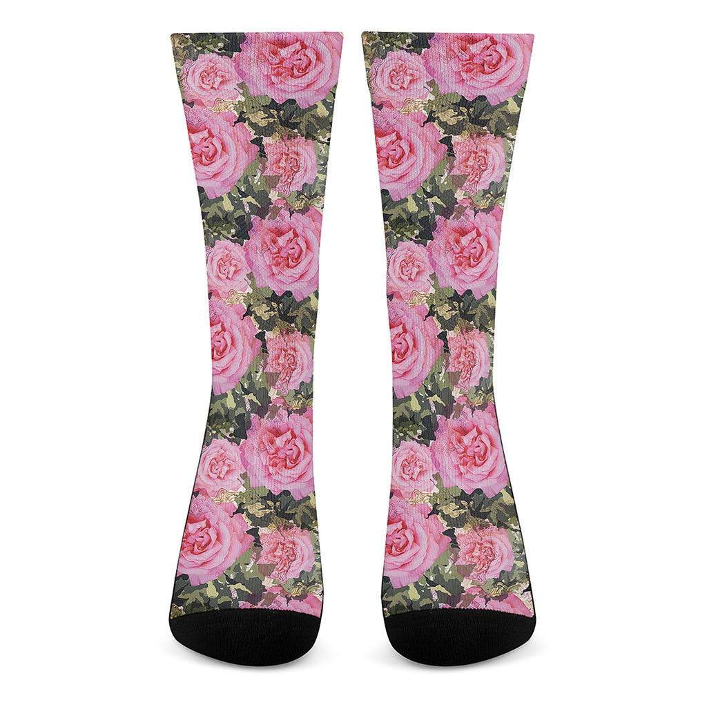 Military Camouflage Flower Pattern Print Crew Socks