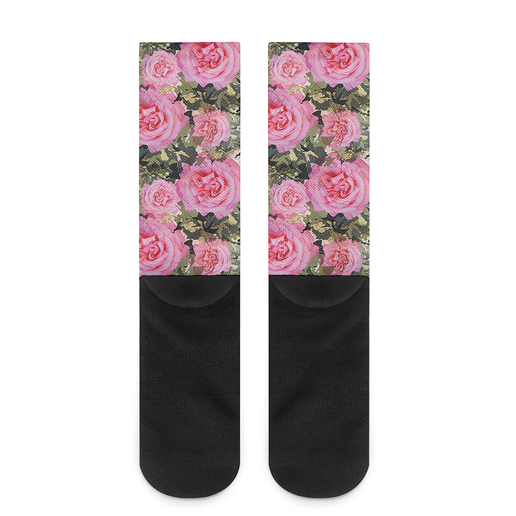 Military Camouflage Flower Pattern Print Crew Socks