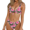 Military Camouflage Flower Pattern Print Front Bow Tie Bikini