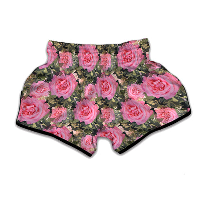 Military Camouflage Flower Pattern Print Muay Thai Boxing Shorts