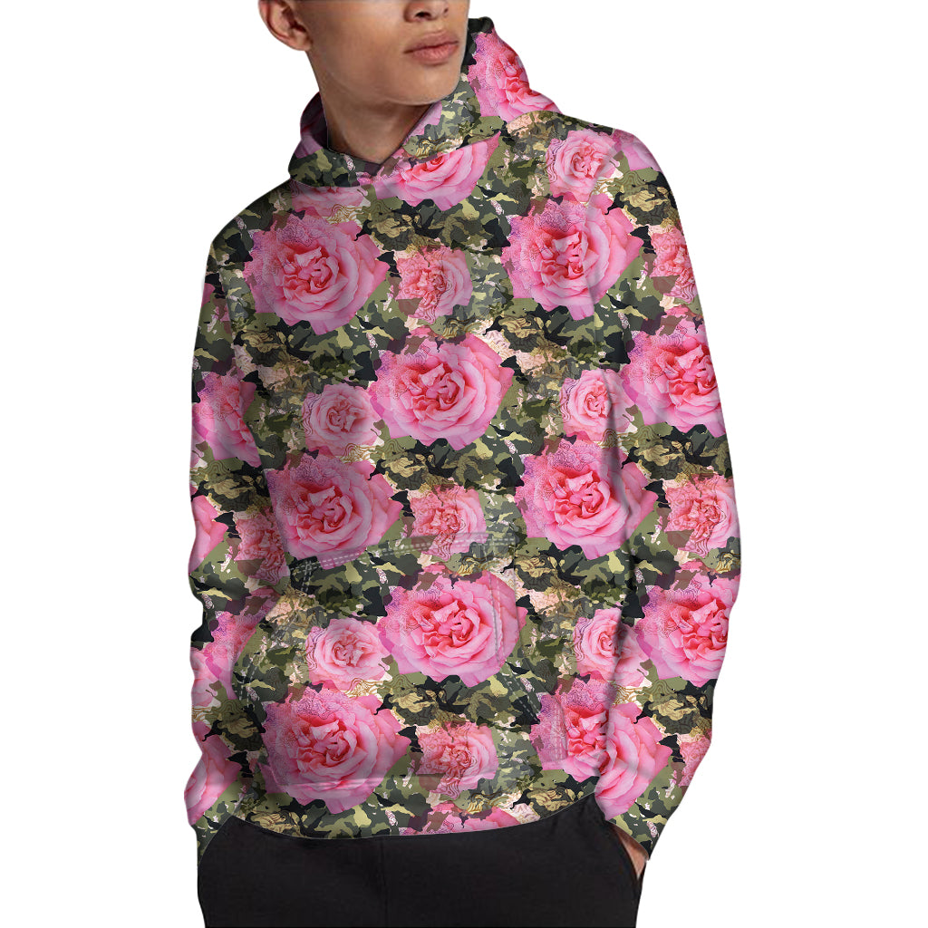 Military Camouflage Flower Pattern Print Pullover Hoodie