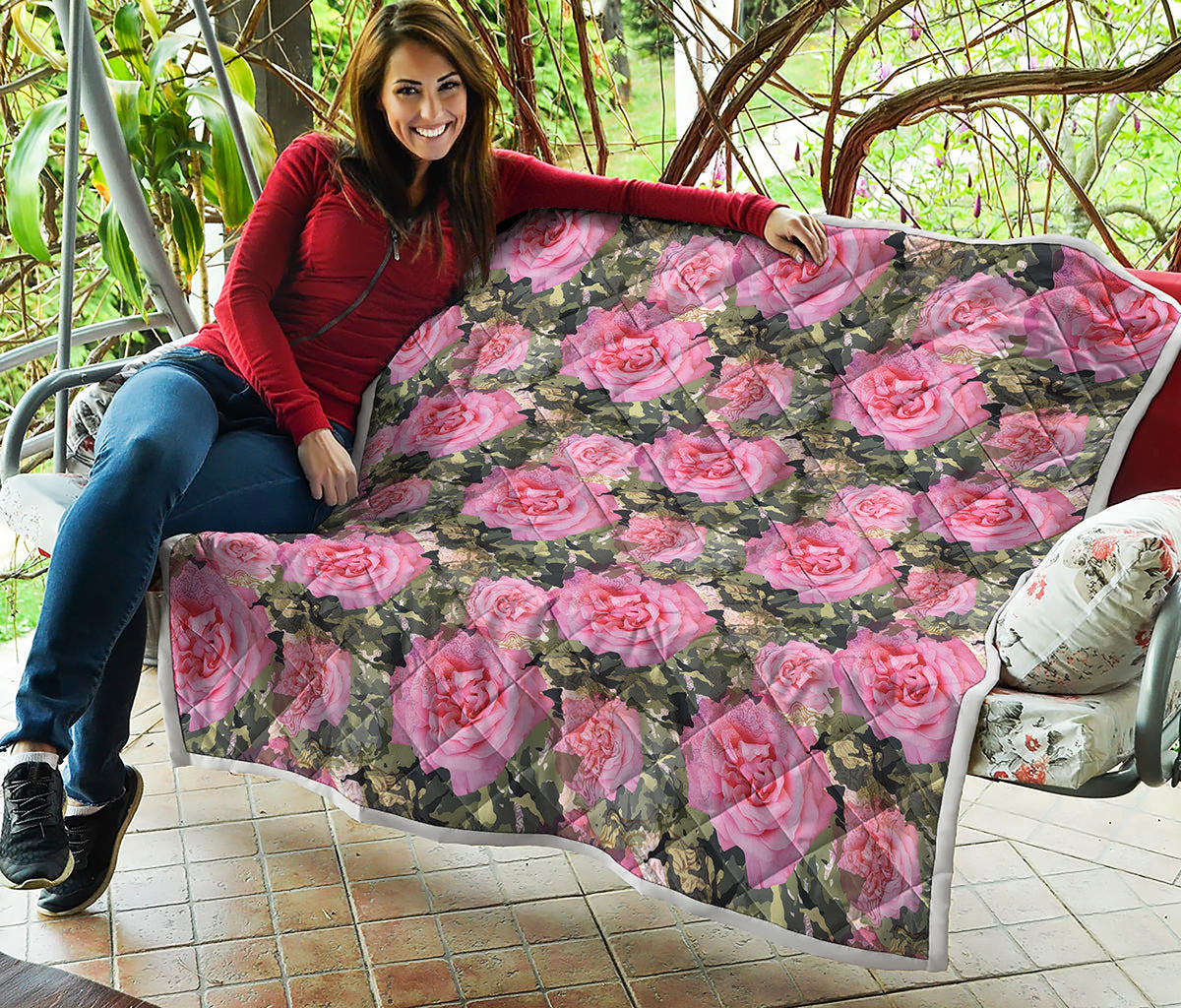 Military Camouflage Flower Pattern Print Quilt