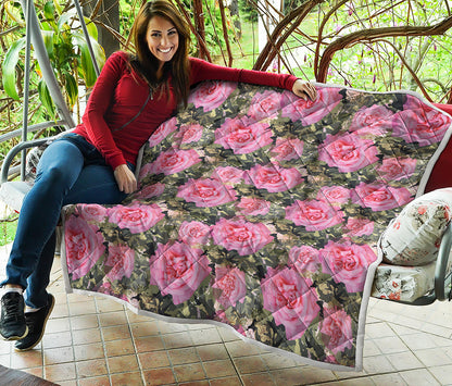 Military Camouflage Flower Pattern Print Quilt