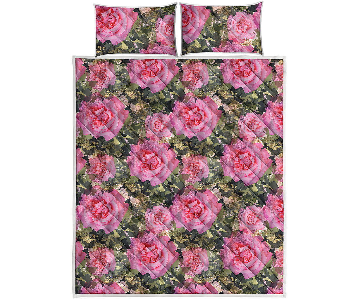 Military Camouflage Flower Pattern Print Quilt Bed Set
