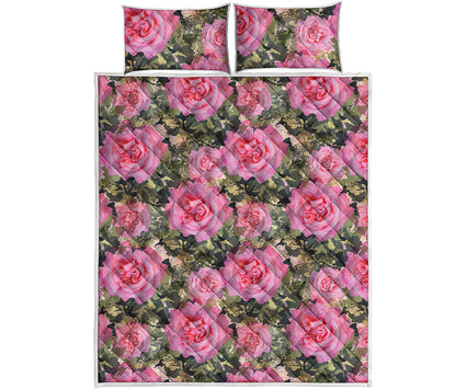 Military Camouflage Flower Pattern Print Quilt Bed Set