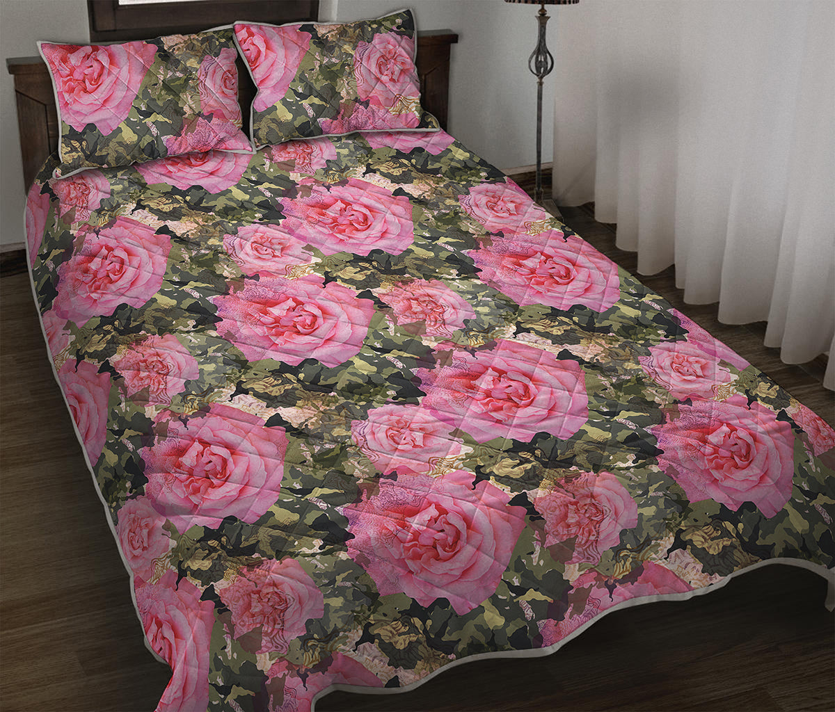 Military Camouflage Flower Pattern Print Quilt Bed Set