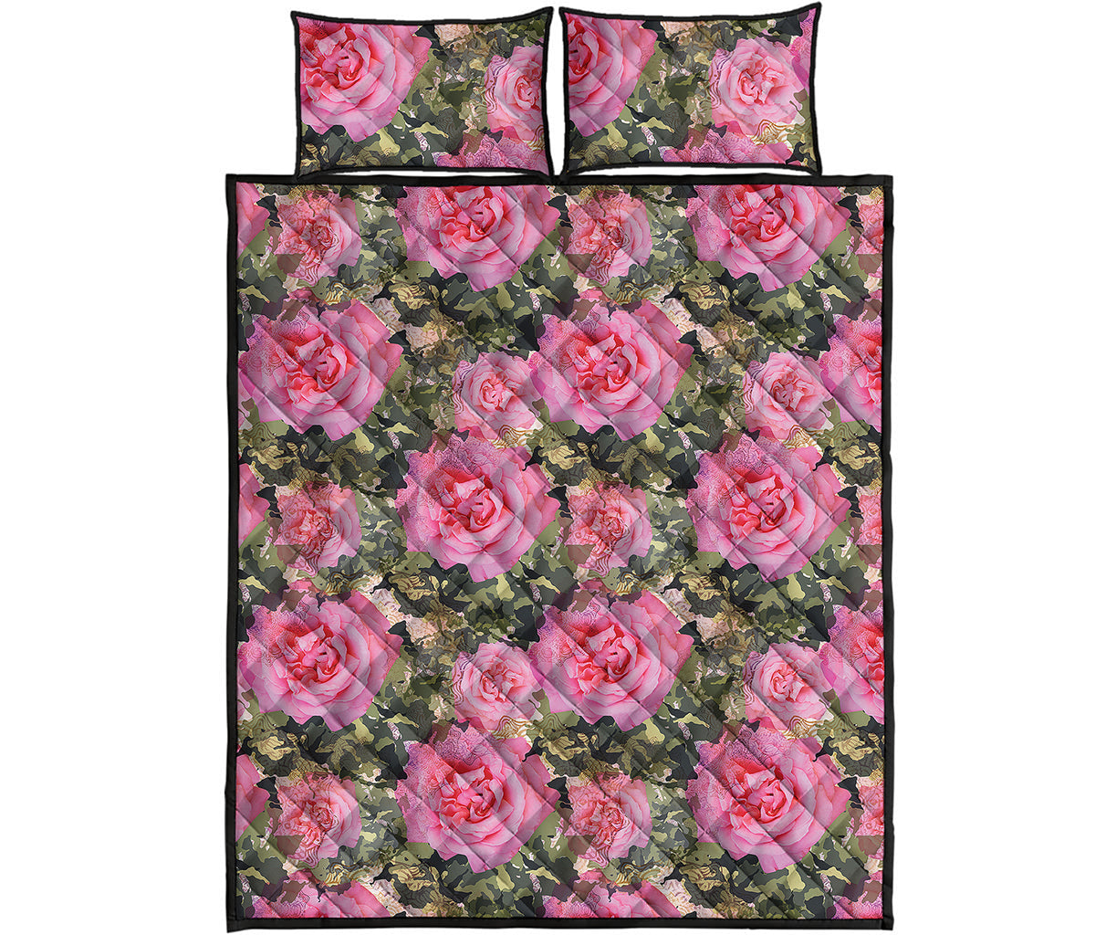 Military Camouflage Flower Pattern Print Quilt Bed Set