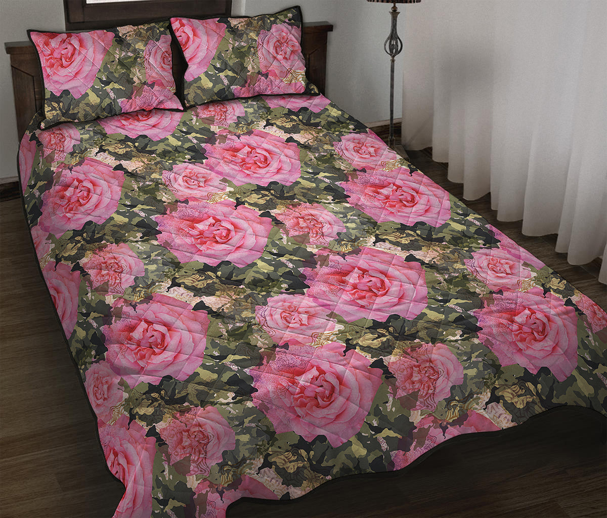 Military Camouflage Flower Pattern Print Quilt Bed Set