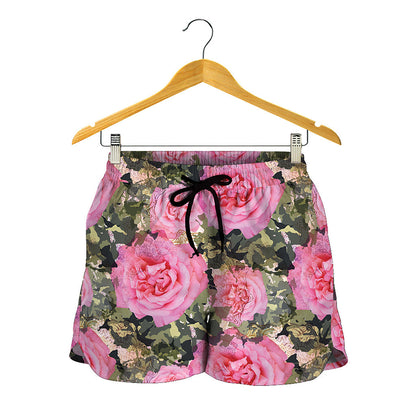 Military Camouflage Flower Pattern Print Women's Shorts