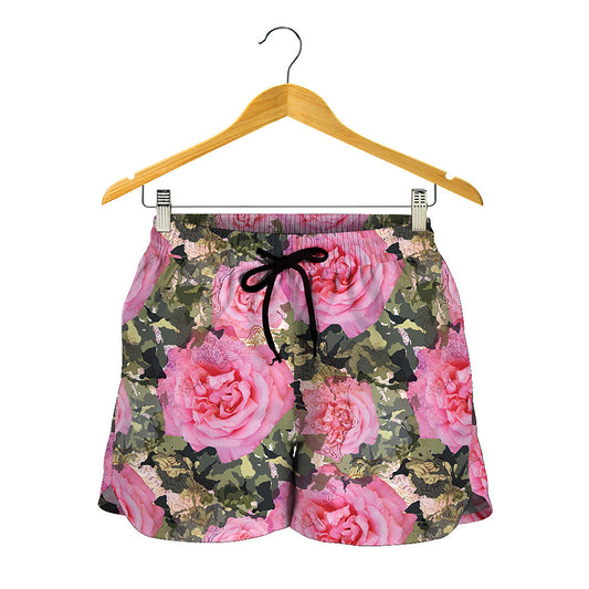 Military Camouflage Flower Pattern Print Women's Shorts