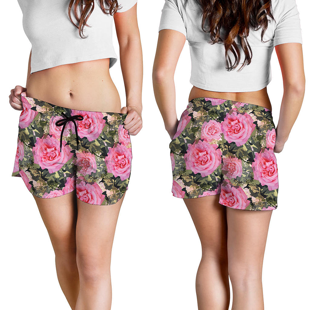 Military Camouflage Flower Pattern Print Women's Shorts