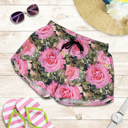 Military Camouflage Flower Pattern Print Women's Shorts