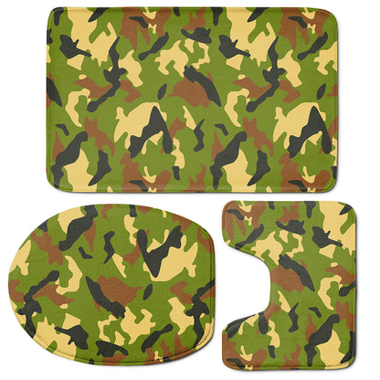 Military Camouflage Print 3 Piece Bath Mat Set