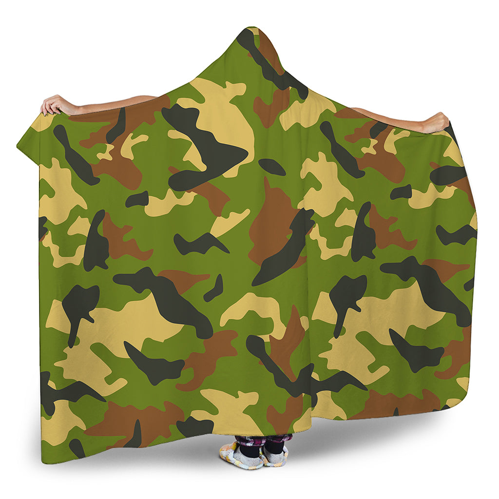Military Camouflage Print Hooded Blanket