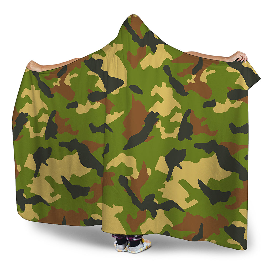 Military Camouflage Print Hooded Blanket