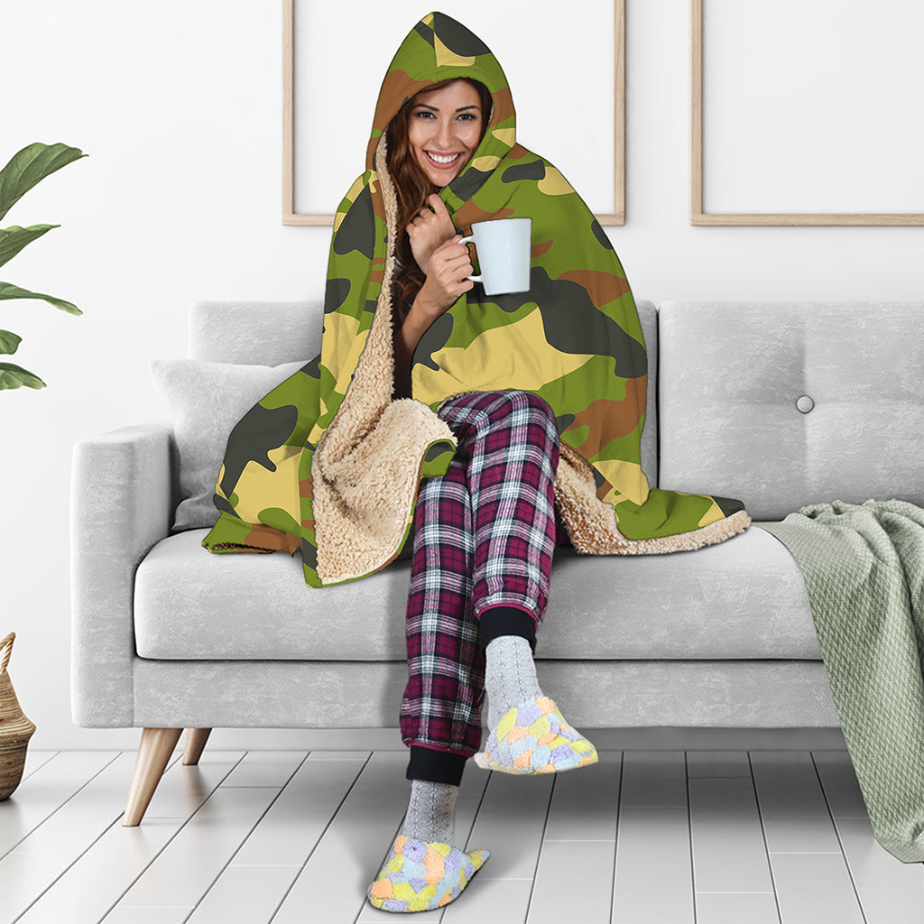 Military Camouflage Print Hooded Blanket