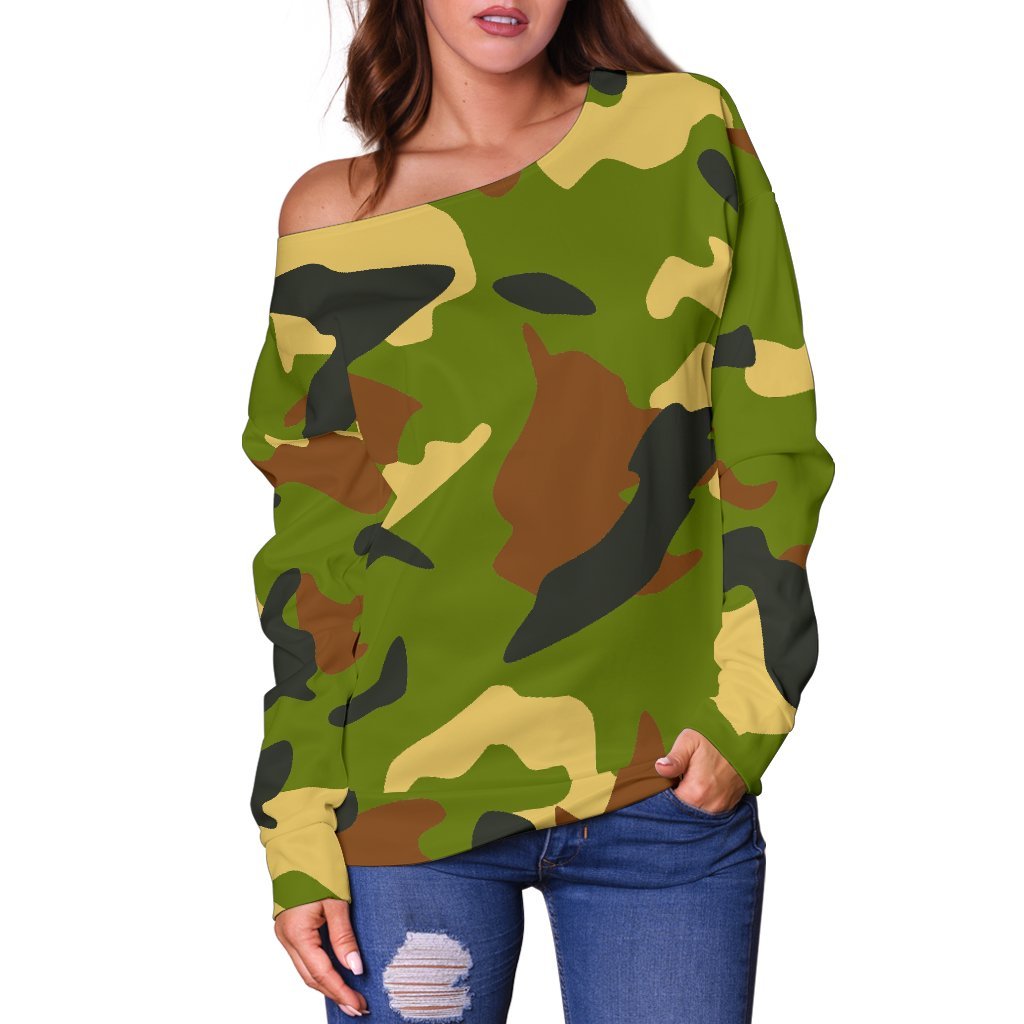 Military Camouflage Print Off Shoulder Sweatshirt GearFrost