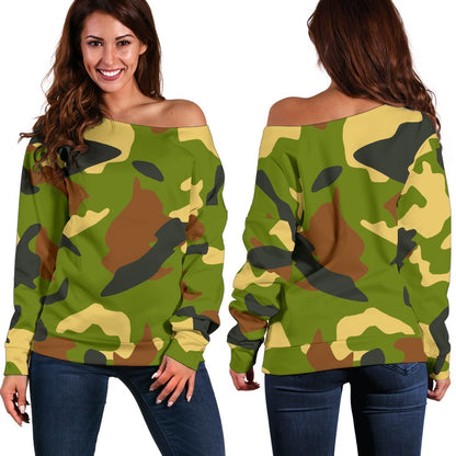 Military Camouflage Print Off Shoulder Sweatshirt GearFrost