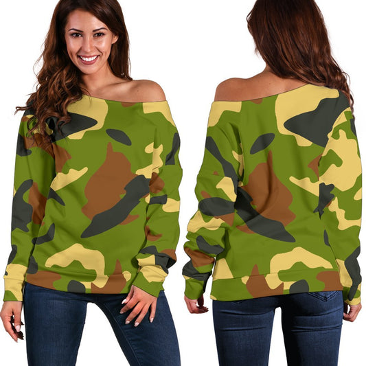 Military Camouflage Print Off Shoulder Sweatshirt GearFrost
