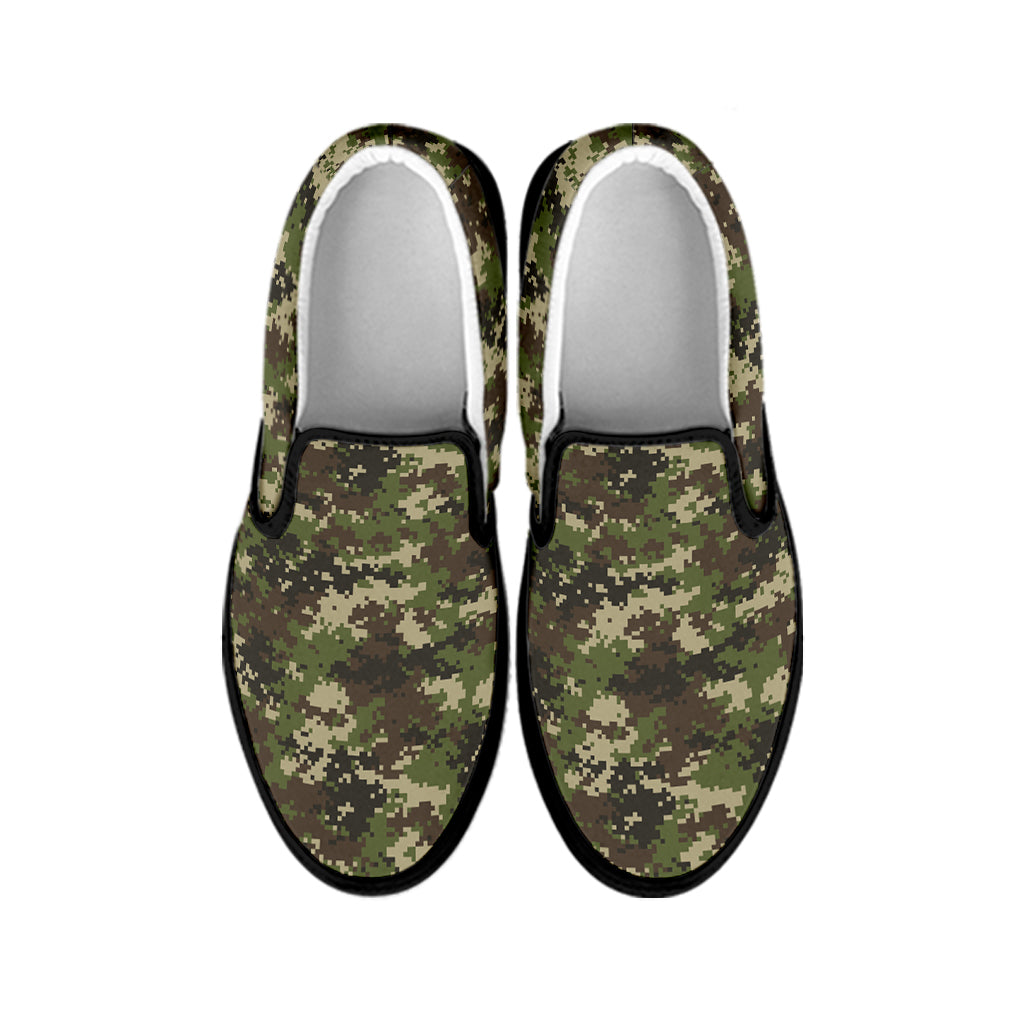 Military Digital Camo Pattern Print Black Slip On Shoes