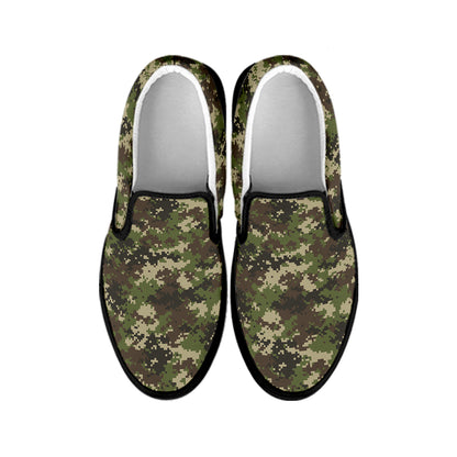 Military Digital Camo Pattern Print Black Slip On Shoes