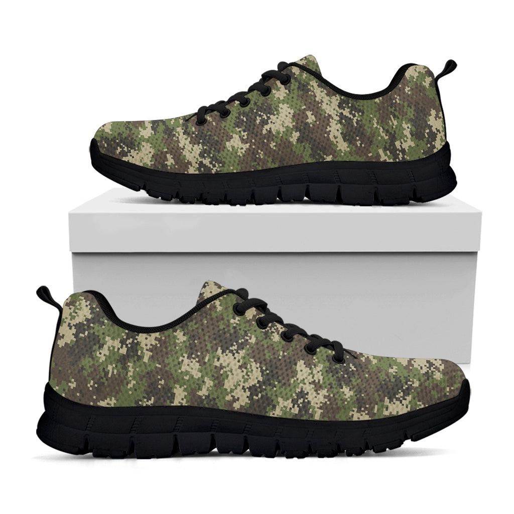 Military Digital Camo Pattern Print Black Sneakers