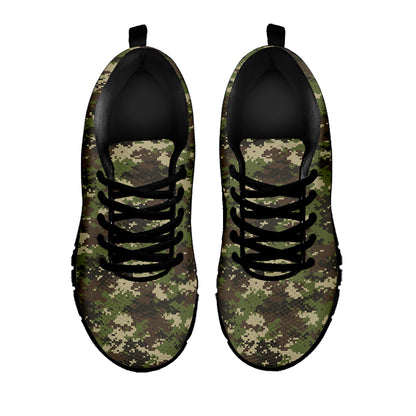 Military Digital Camo Pattern Print Black Sneakers