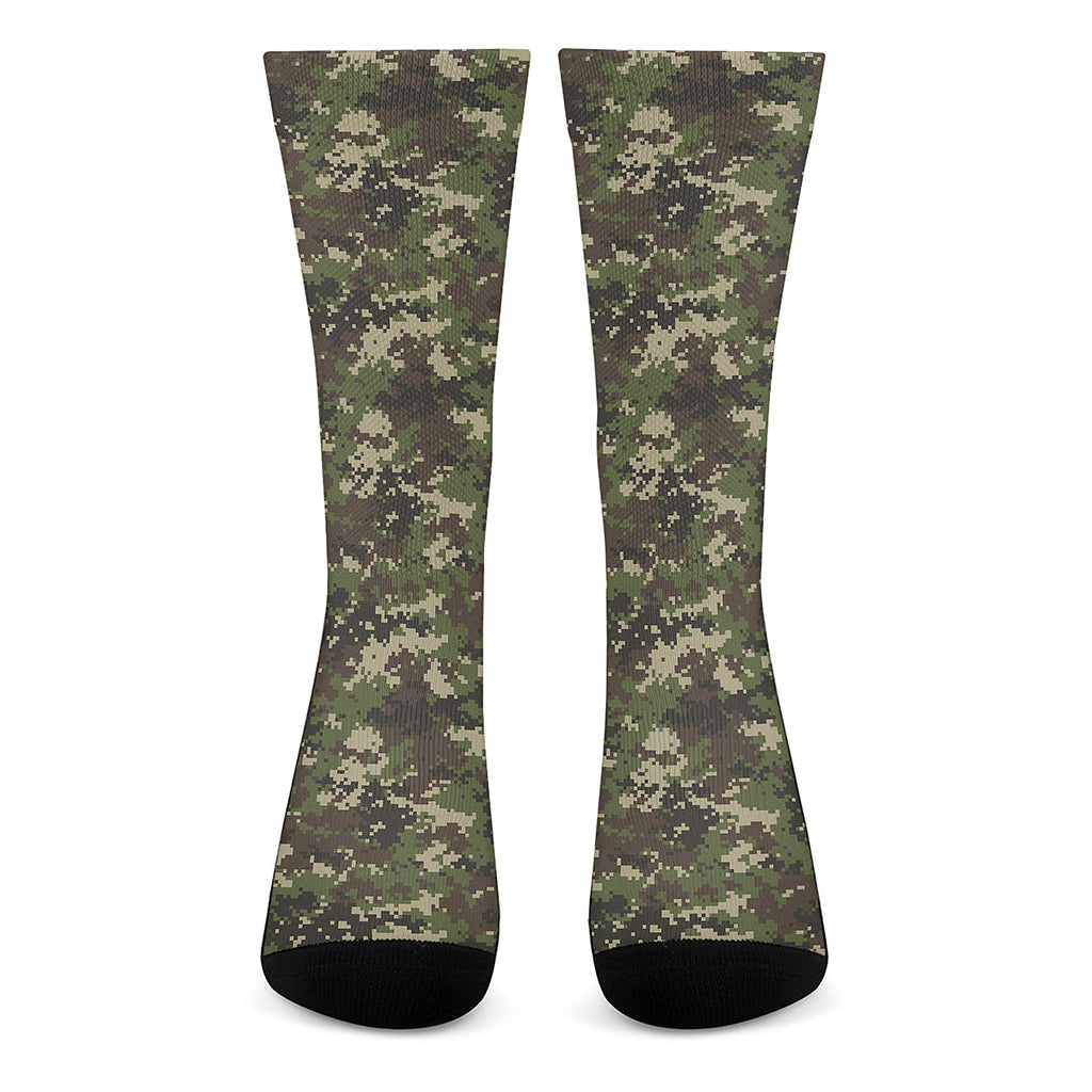 Military Digital Camo Pattern Print Crew Socks