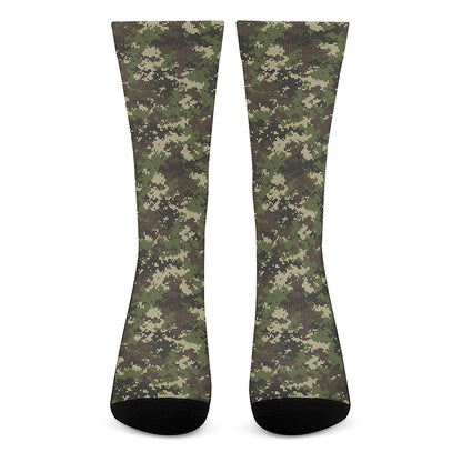 Military Digital Camo Pattern Print Crew Socks