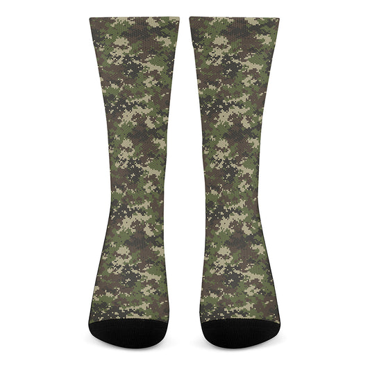 Military Digital Camo Pattern Print Crew Socks