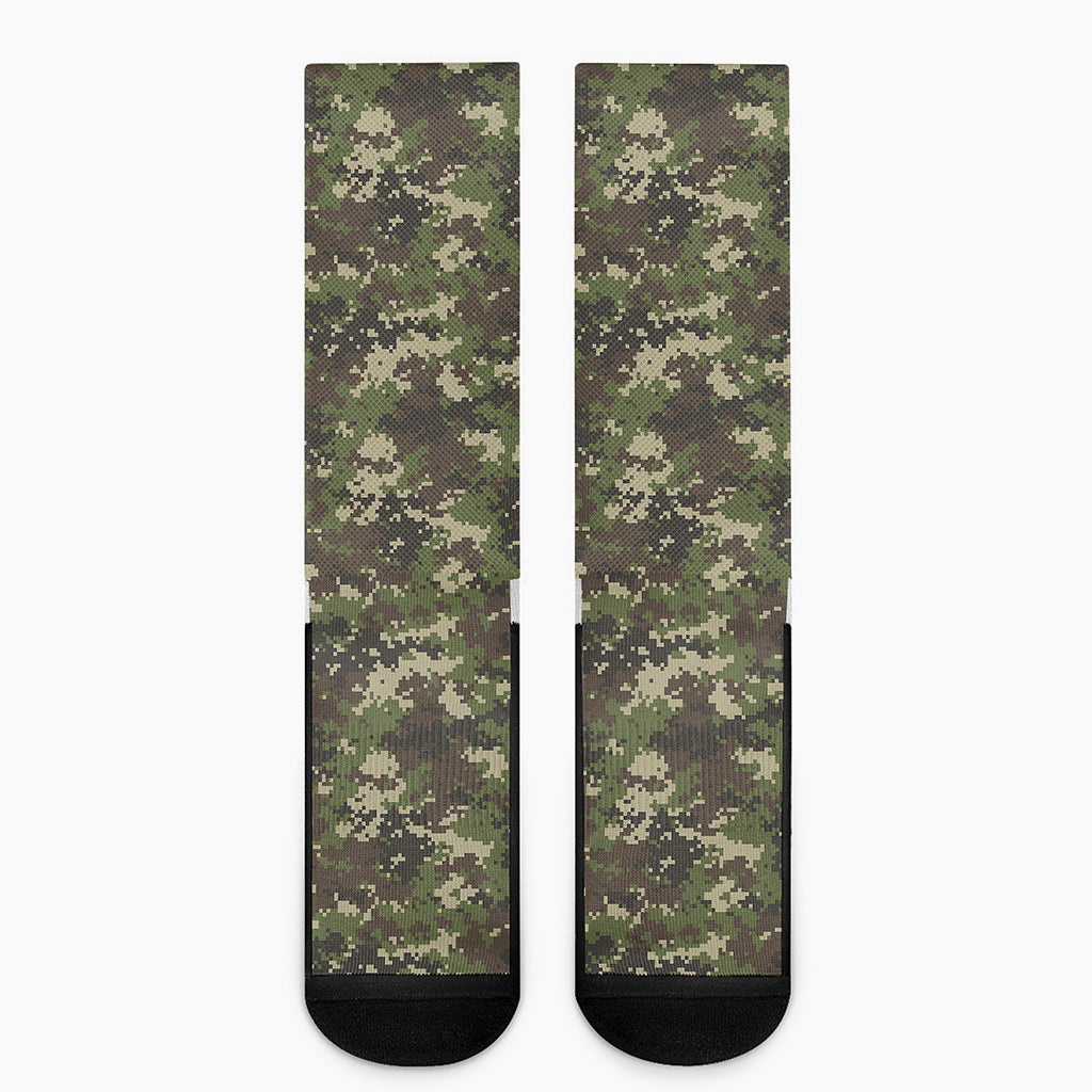 Military Digital Camo Pattern Print Crew Socks