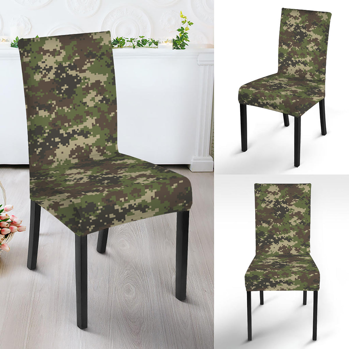 Military Digital Camo Pattern Print Dining Chair Slipcover