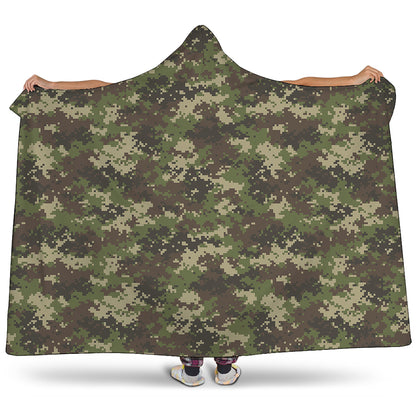 Military Digital Camo Pattern Print Hooded Blanket