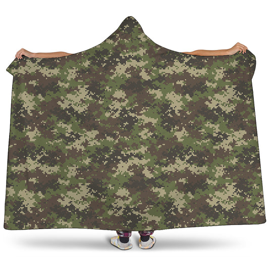 Military Digital Camo Pattern Print Hooded Blanket