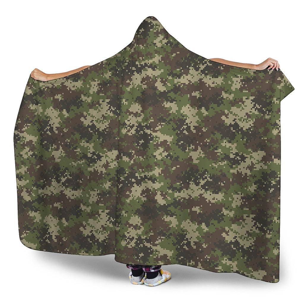Military Digital Camo Pattern Print Hooded Blanket