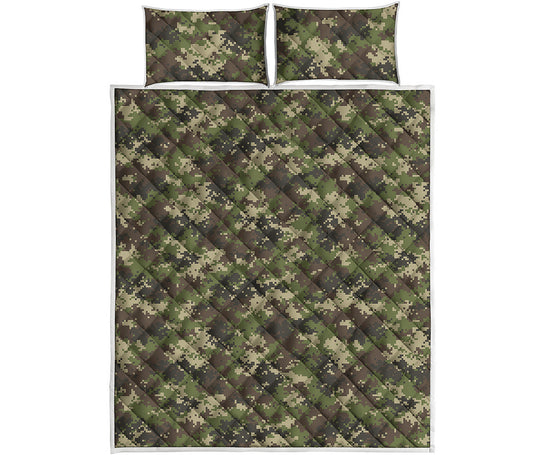 Military Digital Camo Pattern Print Quilt Bed Set