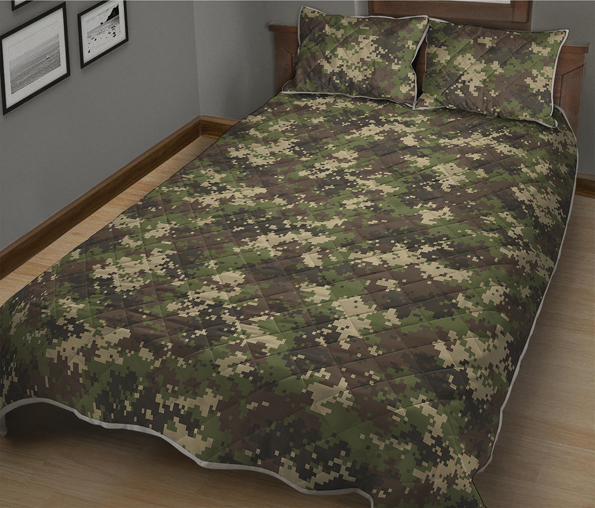 Military Digital Camo Pattern Print Quilt Bed Set