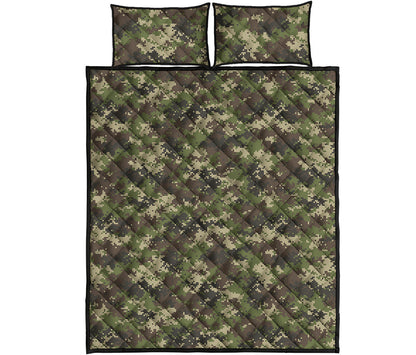 Military Digital Camo Pattern Print Quilt Bed Set