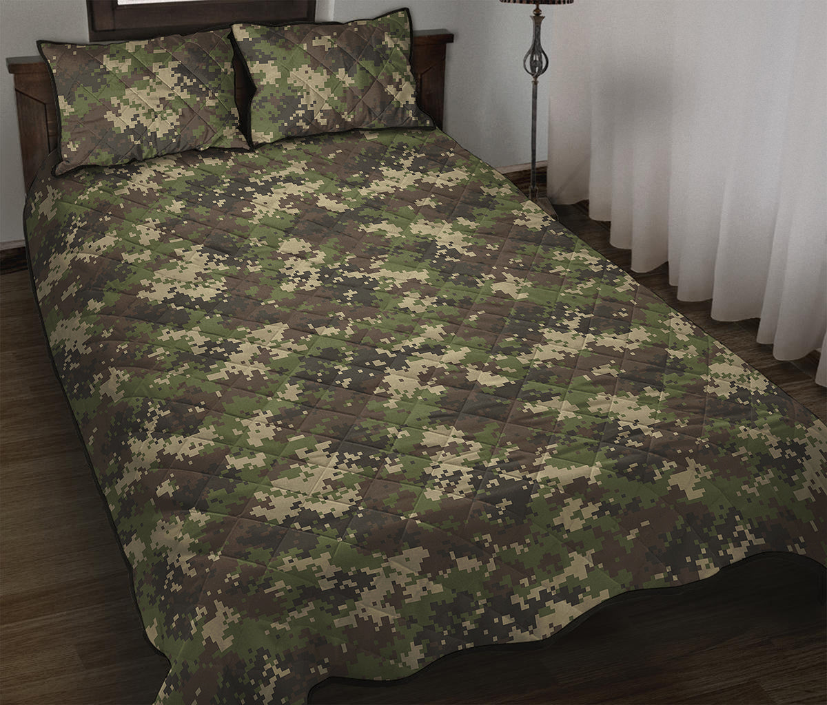 Military Digital Camo Pattern Print Quilt Bed Set