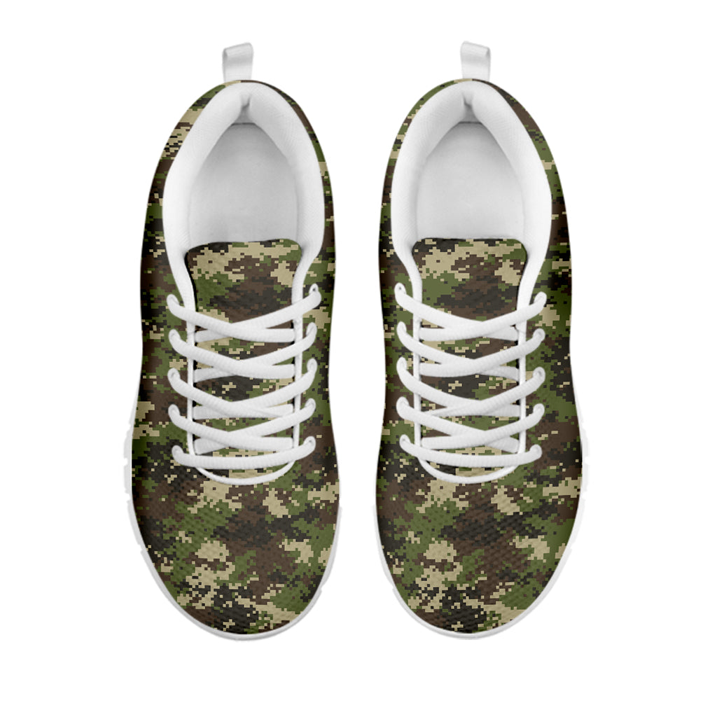 Military Digital Camo Pattern Print White Sneakers