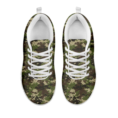 Military Digital Camo Pattern Print White Sneakers