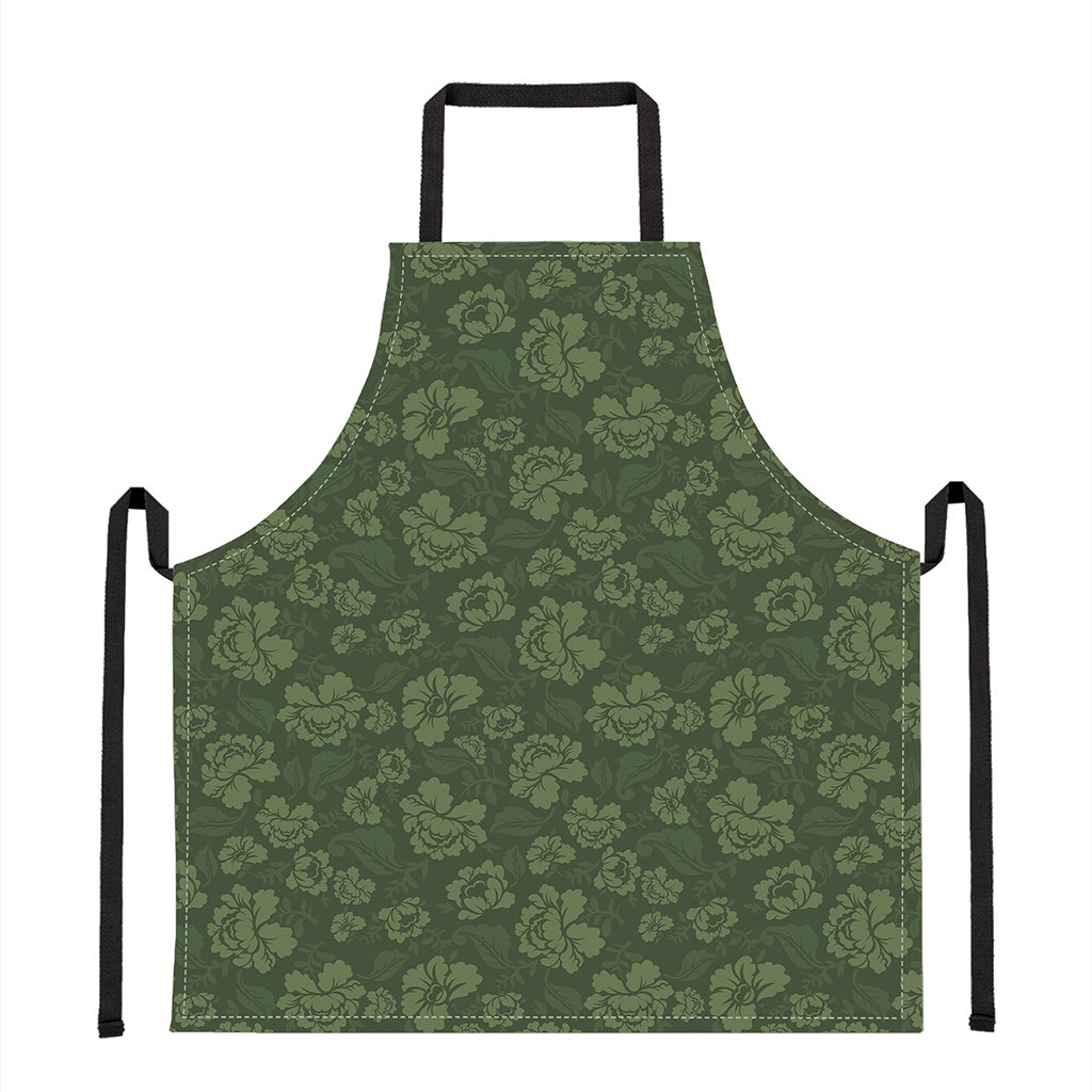 Military Green Camo Flower Pattern Print Apron