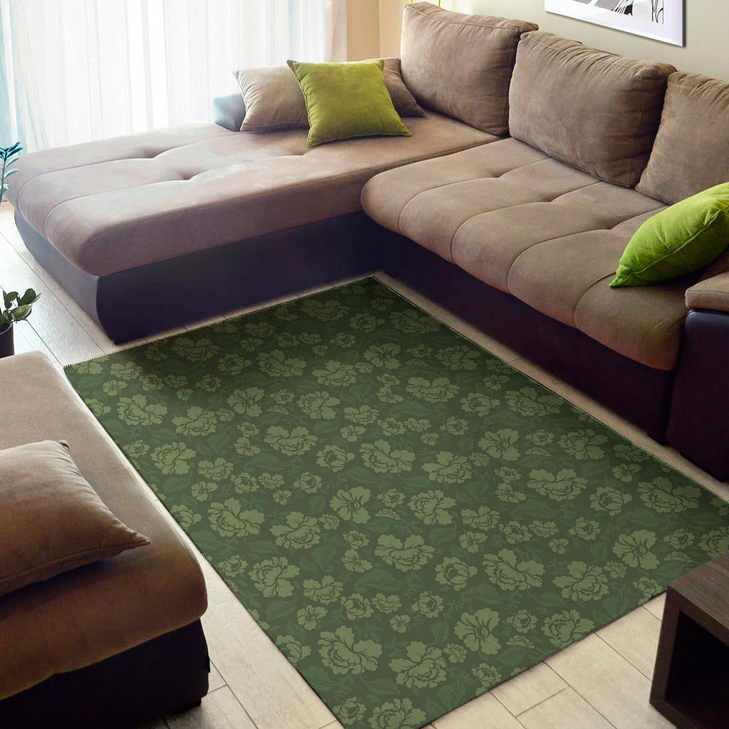 Military Green Camo Flower Pattern Print Area Rug