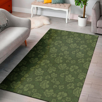 Military Green Camo Flower Pattern Print Area Rug