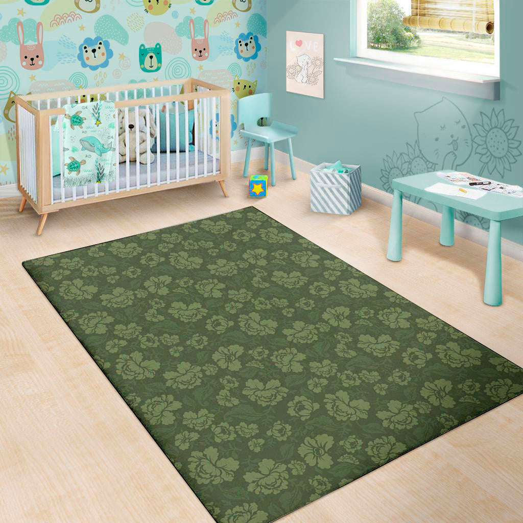 Military Green Camo Flower Pattern Print Area Rug