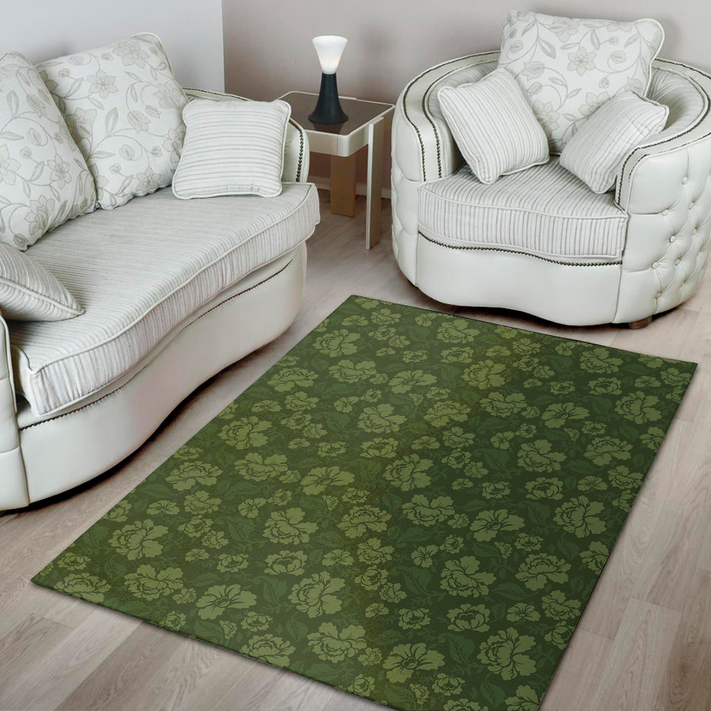 Military Green Camo Flower Pattern Print Area Rug